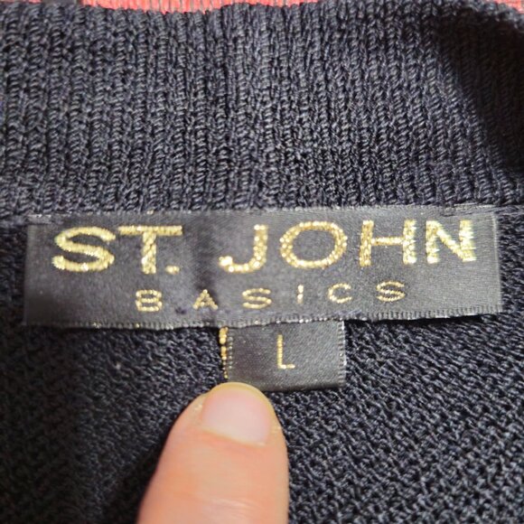 St. John Santana Knit Open Cardigan Sweater L Black Gold Button Quiet Luxury - Picture 4 of 9